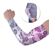Vintage Hawaii Arm Sleeves Hibiscus Tapa Tribal With Hawaiian Quilt Pattern Violet LT9 Set of 2 Violet - Polynesian Pride