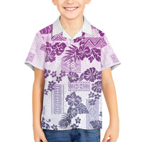 Vintage Hawaii Hawaiian Shirt Hibiscus Tapa Tribal With Hawaiian Quilt Pattern Violet LT9 - Polynesian Pride