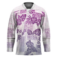 Vintage Hawaii Hockey Jersey Hibiscus Tapa Tribal With Hawaiian Quilt Pattern Violet LT9 Unisex Violet - Polynesian Pride