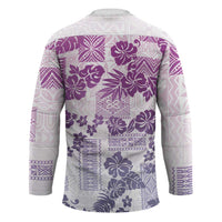 Vintage Hawaii Hockey Jersey Hibiscus Tapa Tribal With Hawaiian Quilt Pattern Violet LT9 - Polynesian Pride