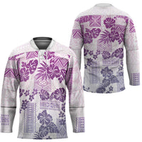 Vintage Hawaii Hockey Jersey Hibiscus Tapa Tribal With Hawaiian Quilt Pattern Violet LT9 - Polynesian Pride