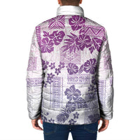 Vintage Hawaii Padded Jacket Hibiscus Tapa Tribal With Hawaiian Quilt Pattern Violet - Polynesian Pride