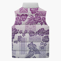 Vintage Hawaii Sleeveless Puffer Jacket Hibiscus Tapa Tribal With Hawaiian Quilt Pattern Violet - Polynesian Pride