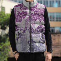 Vintage Hawaii Sleeveless Puffer Jacket Hibiscus Tapa Tribal With Hawaiian Quilt Pattern Violet - Polynesian Pride