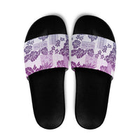 Vintage Hawaii Slide Sandals Hibiscus Tapa Tribal With Hawaiian Quilt Pattern Violet - Polynesian Pride