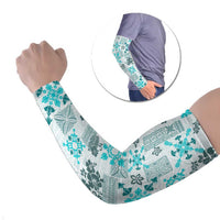 Hawaii Tapa Tribal Arm Sleeves With Hawaiian Quilt Pattern Aqua LT9 Set of 2 Aqua - Polynesian Pride