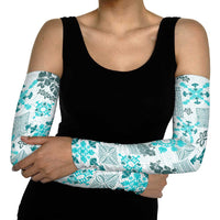 Hawaii Tapa Tribal Arm Sleeves With Hawaiian Quilt Pattern Aqua LT9 - Polynesian Pride