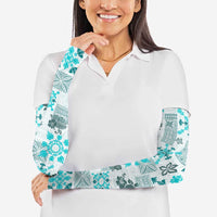 Hawaii Tapa Tribal Arm Sleeves With Hawaiian Quilt Pattern Aqua LT9 - Polynesian Pride