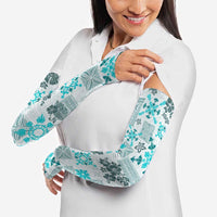 Hawaii Tapa Tribal Arm Sleeves With Hawaiian Quilt Pattern Aqua LT9 - Polynesian Pride