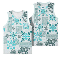 Hawaii Tapa Tribal Basketball Jersey With Hawaiian Quilt Pattern Aqua - Polynesian Pride