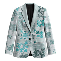 Hawaii Tapa Tribal Blazer With Hawaiian Quilt Pattern Aqua - Polynesian Pride