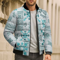 Hawaii Tapa Tribal Bomber Puffer Jacket With Hawaiian Quilt Pattern Aqua - Polynesian Pride