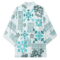 Hawaii Tapa Tribal Kimono With Hawaiian Quilt Pattern Aqua - Polynesian Pride