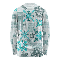 Hawaii Tapa Tribal Long Sleeve Shirt With Hawaiian Quilt Pattern Aqua LT9 - Polynesian Pride