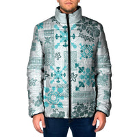 Hawaii Tapa Tribal Padded Jacket With Hawaiian Quilt Pattern Aqua - Polynesian Pride