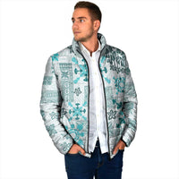 Hawaii Tapa Tribal Padded Jacket With Hawaiian Quilt Pattern Aqua - Polynesian Pride