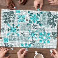 Hawaii Tapa Tribal Puzzle With Hawaiian Quilt Pattern Aqua - Polynesian Pride