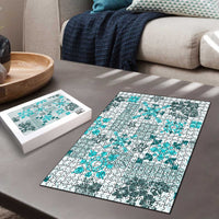 Hawaii Tapa Tribal Puzzle With Hawaiian Quilt Pattern Aqua - Polynesian Pride