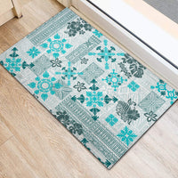 Hawaii Tapa Tribal Rubber Doormat With Hawaiian Quilt Pattern Aqua LT9 - Polynesian Pride