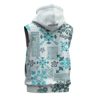 Hawaii Tapa Tribal Sleeveless Zip Hoodie With Hawaiian Quilt Pattern Aqua LT9 - Polynesian Pride