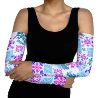 Hawaii Tapa Tribal Arm Sleeves With Hawaiian Quilt Pattern Blue LT9 - Polynesian Pride