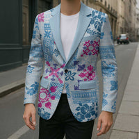 Hawaii Tapa Tribal Blazer With Hawaiian Quilt Pattern Blue - Polynesian Pride