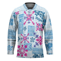 Hawaii Tapa Tribal Hockey Jersey With Hawaiian Quilt Pattern Blue LT9 Unisex Blue - Polynesian Pride