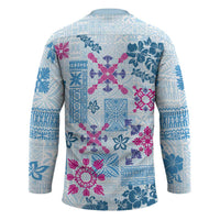 Hawaii Tapa Tribal Hockey Jersey With Hawaiian Quilt Pattern Blue LT9 - Polynesian Pride