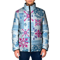 Hawaii Tapa Tribal Padded Jacket With Hawaiian Quilt Pattern Blue - Polynesian Pride