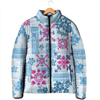 Hawaii Tapa Tribal Padded Jacket With Hawaiian Quilt Pattern Blue - Polynesian Pride