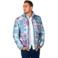 Hawaii Tapa Tribal Padded Jacket With Hawaiian Quilt Pattern Blue - Polynesian Pride