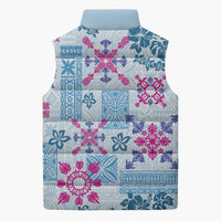 Hawaii Tapa Tribal Sleeveless Puffer Jacket With Hawaiian Quilt Pattern Blue - Polynesian Pride