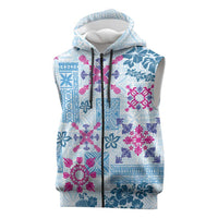 Hawaii Tapa Tribal Sleeveless Zip Hoodie With Hawaiian Quilt Pattern Blue LT9 Blue - Polynesian Pride