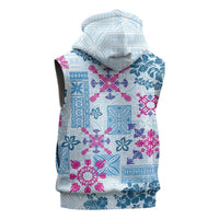 Hawaii Tapa Tribal Sleeveless Zip Hoodie With Hawaiian Quilt Pattern Blue LT9 - Polynesian Pride