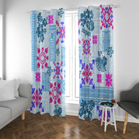 Hawaii Tapa Tribal Window Curtain With Hawaiian Quilt Pattern Blue LT9 With Grommets Blue - Polynesian Pride