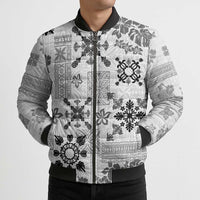 Hawaii Tapa Tribal Bomber Puffer Jacket With Hawaiian Quilt Pattern Black - Polynesian Pride