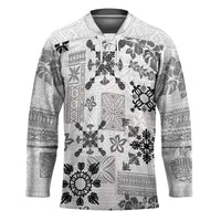 Hawaii Tapa Tribal Hockey Jersey With Hawaiian Quilt Pattern Black - Polynesian Pride