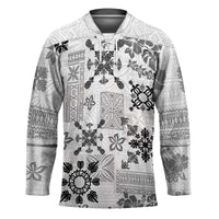 Hawaii Tapa Tribal Hockey Jersey With Hawaiian Quilt Pattern Black LT9 Unisex Black - Polynesian Pride
