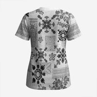Hawaii Tapa Tribal Scrub Top With Hawaiian Quilt Pattern Black LT9 - Polynesian Pride