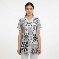 Hawaii Tapa Tribal Scrub Top With Hawaiian Quilt Pattern Black LT9 - Polynesian Pride