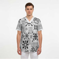 Hawaii Tapa Tribal Scrub Top With Hawaiian Quilt Pattern Black LT9 - Polynesian Pride
