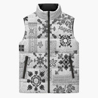 Hawaii Tapa Tribal Sleeveless Puffer Jacket With Hawaiian Quilt Pattern Black - Polynesian Pride