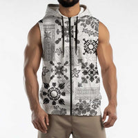 Hawaii Tapa Tribal Sleeveless Zip Hoodie With Hawaiian Quilt Pattern Black LT9 - Polynesian Pride