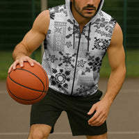 Hawaii Tapa Tribal Sleeveless Zip Hoodie With Hawaiian Quilt Pattern Black LT9 - Polynesian Pride