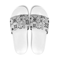 Hawaii Tapa Tribal Slide Sandals With Hawaiian Quilt Pattern Black - Polynesian Pride