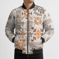 Hawaii Tapa Tribal Bomber Puffer Jacket With Hawaiian Quilt Pattern Gold - Polynesian Pride