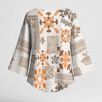 Hawaii Tapa Tribal Kimono Sleeve Blouse With Hawaiian Quilt Pattern Gold LT9 - Polynesian Pride