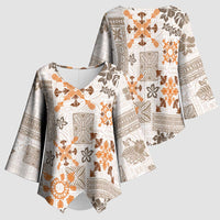 Hawaii Tapa Tribal Kimono Sleeve Blouse With Hawaiian Quilt Pattern Gold LT9 - Polynesian Pride