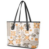 Hawaii Tapa Tribal Leather Tote Bag With Hawaiian Quilt Pattern Gold LT9 - Polynesian Pride