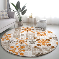 Hawaii Tapa Tribal Round Carpet With Hawaiian Quilt Pattern Gold LT9 - Polynesian Pride